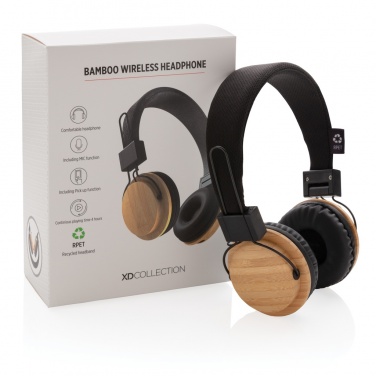 Logo trade advertising products image of: Bamboo wireless headphone