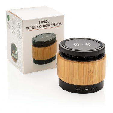Logotrade promotional item image of: Bamboo wireless charger speaker