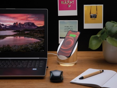 Logo trade advertising product photo of: Ovate bamboo 5W speaker with 15W wireless charger