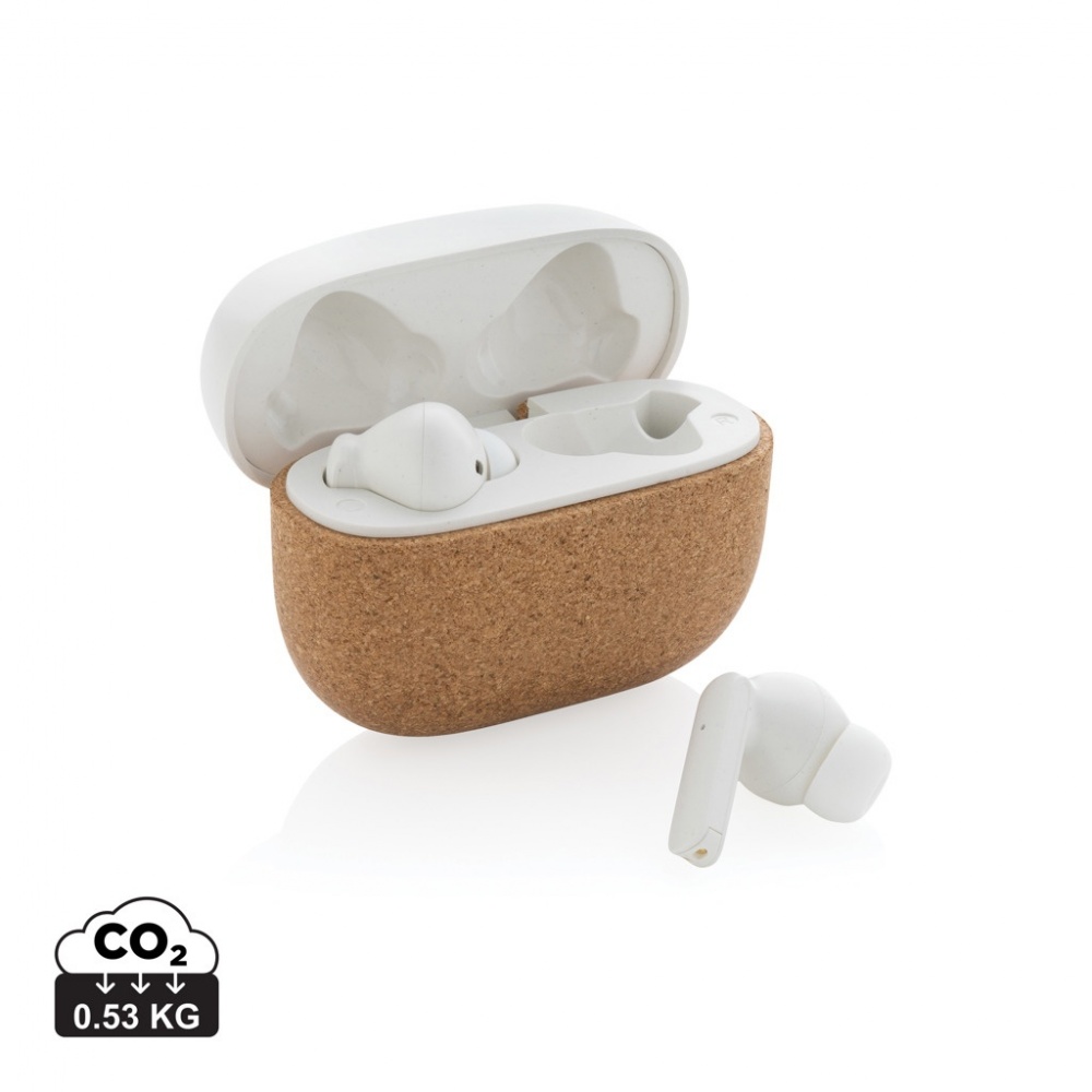 Logo trade promotional merchandise photo of: Oregon RCS recycled plastic and cork TWS earbuds