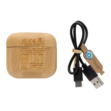 Logo trade business gifts image of: Bamboo TWS earbuds with RCS recycled plastic