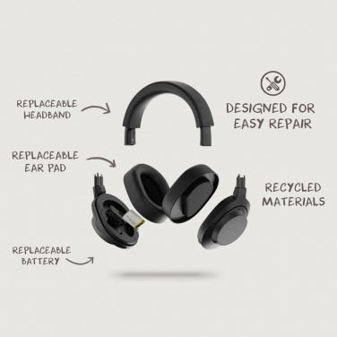 Logo trade promotional items image of: Irvine RCS recycled and repairable ANC wireless headphone