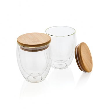 Logotrade promotional item image of: Double wall borosilicate glass with bamboo lid 250ml 2pc set