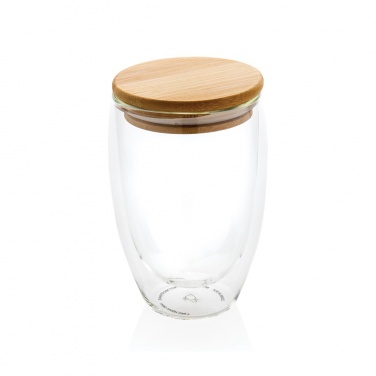 Logo trade promotional giveaways image of: Double wall borosilicate glass with bamboo lid 350ml