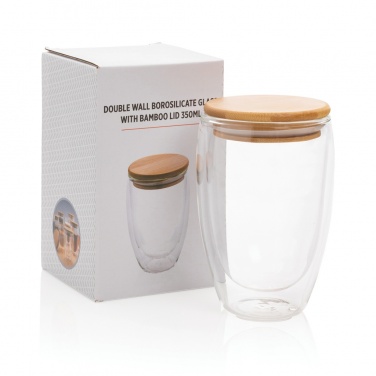 Logotrade promotional products photo of: Double wall borosilicate glass with bamboo lid 350ml