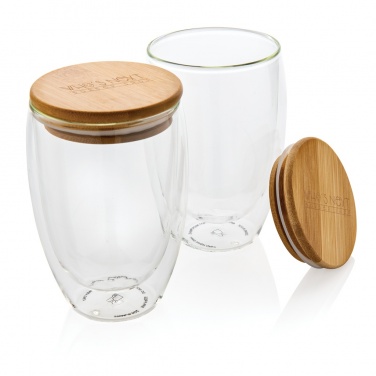 Logo trade business gift photo of: Double wall borosilicate glass with bamboo lid 350ml 2pc set