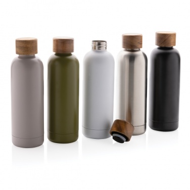 Logo trade advertising products image of: Wood RCS certified recycled stainless steel vacuum bottle