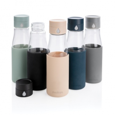 Logo trade promotional products image of: Ukiyo glass hydration tracking bottle with sleeve