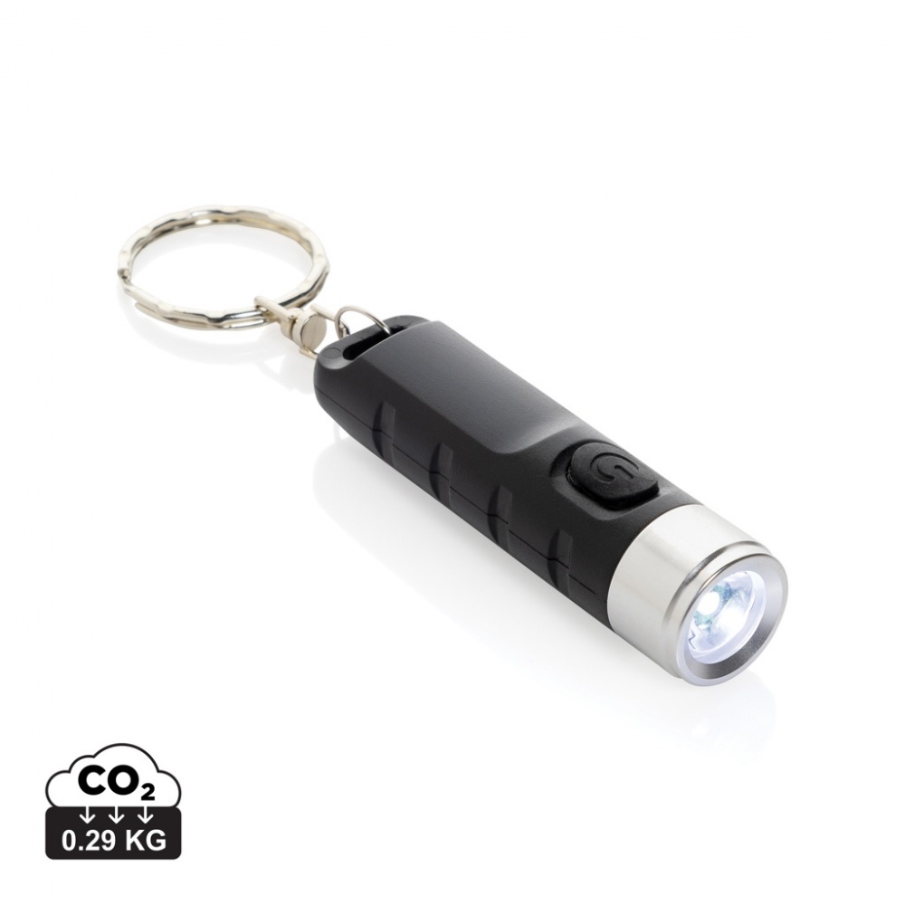 Logo trade promotional gifts image of: Globix RCS recycled plastic USB re-chargeable keychain torch