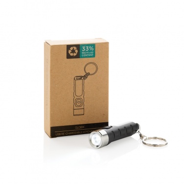 Logo trade business gifts image of: Globix RCS recycled plastic USB re-chargeable keychain torch