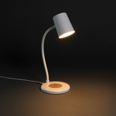 Logo trade corporate gifts image of: Zenara RCS recycled plastic and cork 15W wireless desk lamp