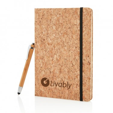 Logo trade promotional giveaways image of: A5 notebook with bamboo pen including stylus