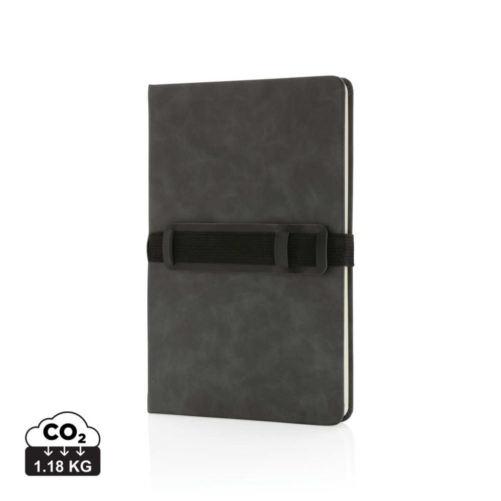 Logo trade promotional merchandise photo of: Deluxe hardcover PU notebook A5 with phone and pen holder