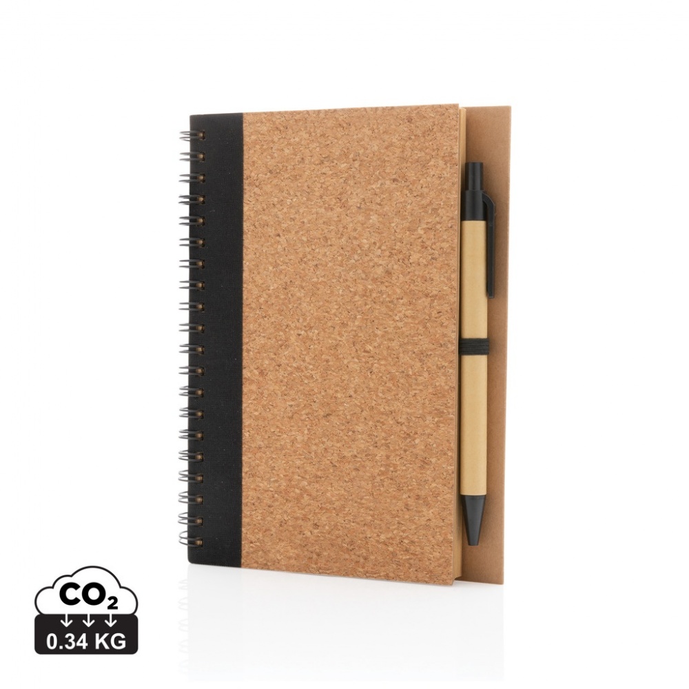 Logo trade promotional merchandise photo of: Cork spiral notebook with pen