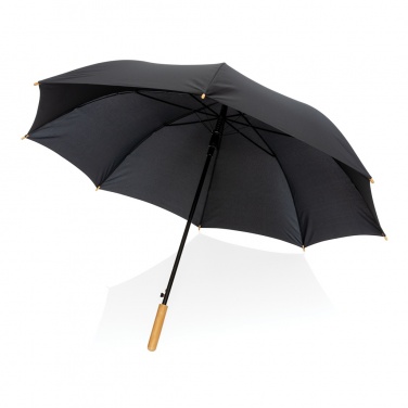 Logo trade advertising products image of: 27" Impact AWARE™ RPET 190T auto open bamboo umbrella