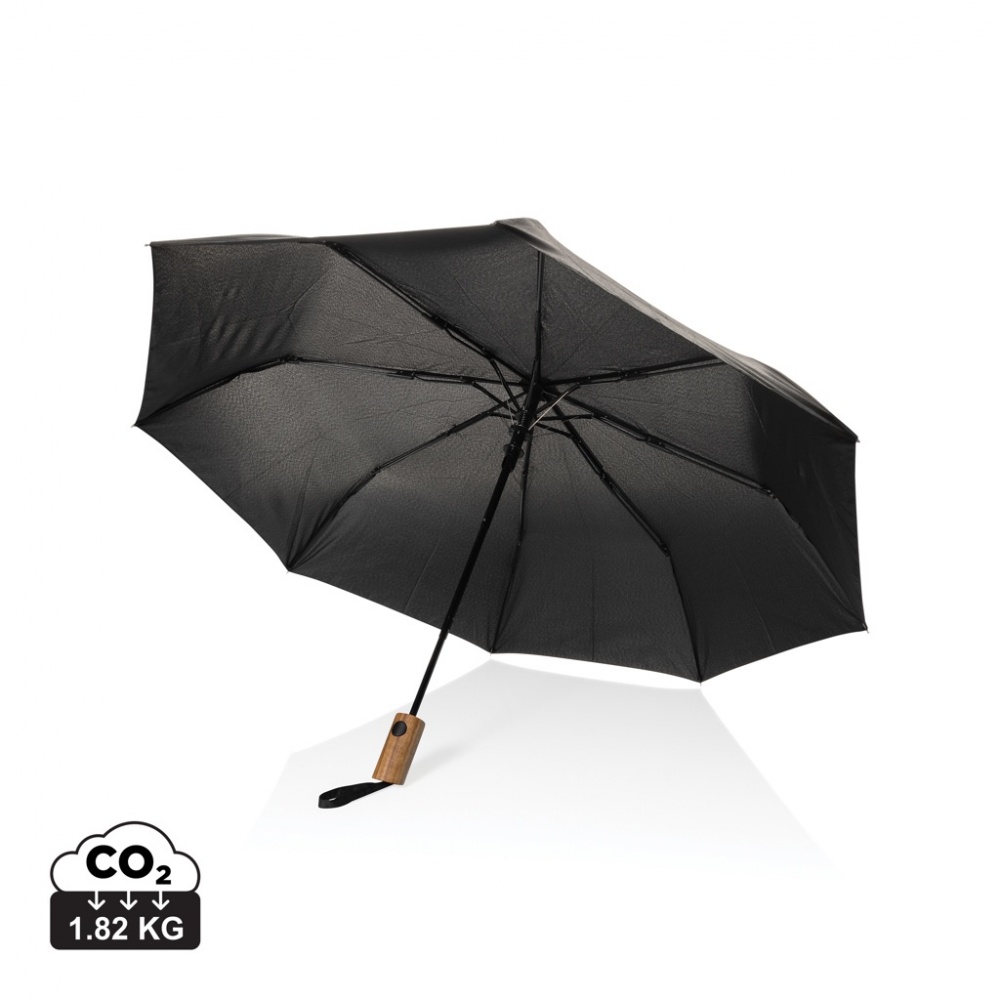 Logotrade promotional item picture of: Kaycey 21" AWARE™ RPET Acacia wood mini auto open umbrella