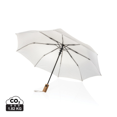 Logotrade promotional merchandise picture of: Kaycey 21" AWARE™ RPET Acacia wood mini auto open umbrella