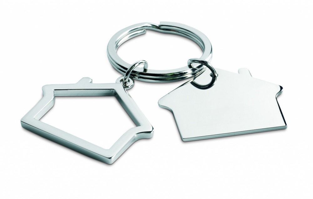 Logo trade business gifts image of: Metal key ring house shape Jyvaskyla