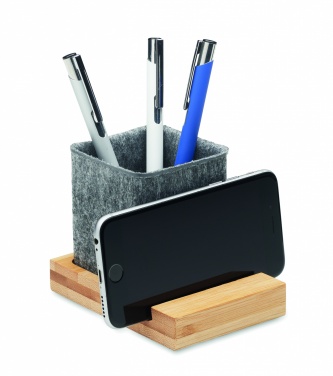 Logo trade promotional merchandise photo of: RPET felt pen pot phone stand