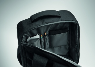 Logotrade promotional item picture of: A safe 15-inch laptop backpack made of 300D RPET with a 210D RPET lining and customizable printing.