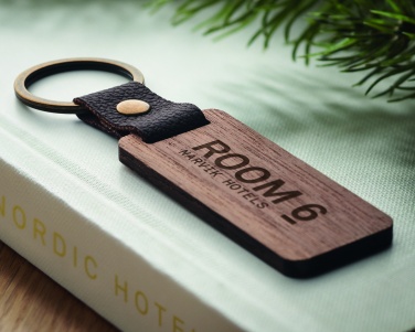 Logo trade promotional items image of: Key ring in walnut and PU Kokkola