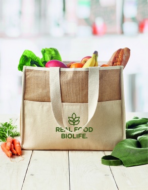 Logo trade promotional gifts image of: Jute and canvas cooler bag