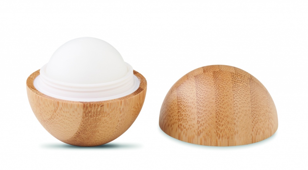 Logo trade promotional giveaways picture of: Lip balm in round bamboo case