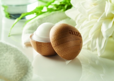 Logo trade promotional items image of: Lip balm in round bamboo case