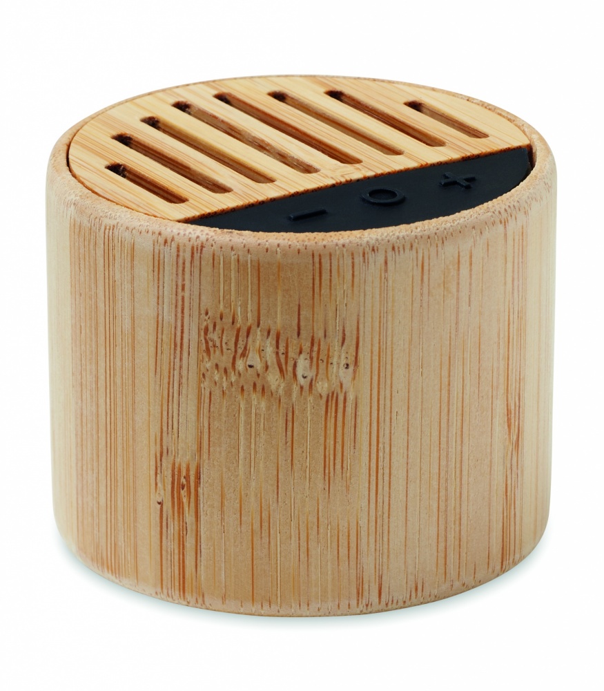 Logotrade corporate gift image of: Round bamboo wireless speaker