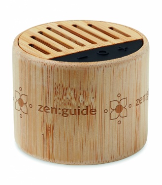 Logo trade promotional giveaways image of: Round bamboo wireless speaker