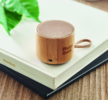 Logo trade promotional giveaways picture of: Round bamboo wireless speaker