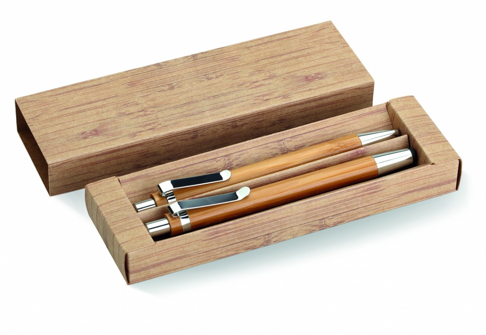 Logo trade corporate gift photo of: Bamboo pen and pencil set
