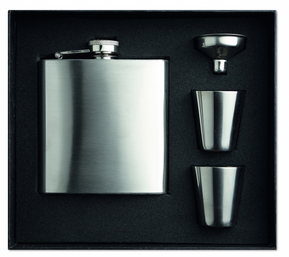 Logo trade promotional product photo of: Slim hip flask w 2 cups set