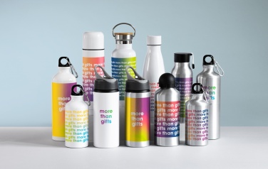 Logo trade promotional merchandise picture of: Single-walled 750 ml aluminum bottle with a carabiner and customizable printing