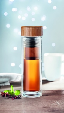 Logo trade business gifts image of: Double wall glass bottle 400ml München