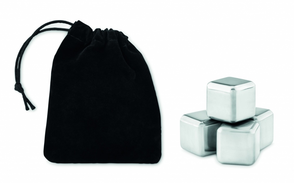 Logo trade business gifts image of: Set of 4 SS ice cubes in pouch