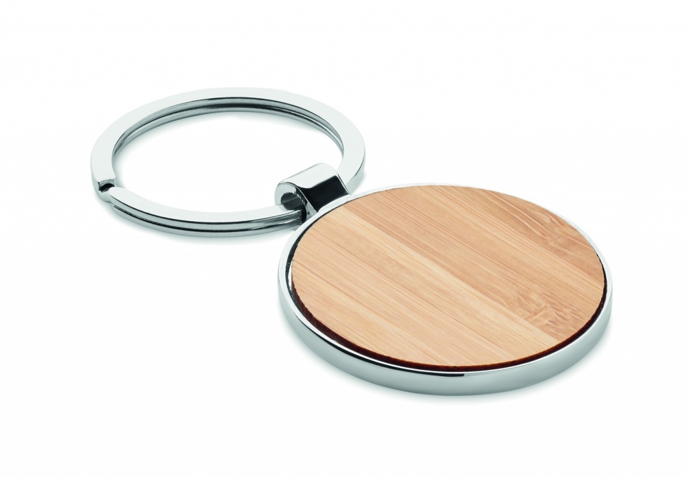 Logo trade promotional giveaways picture of: Round key ring metal bamboo Dobele
