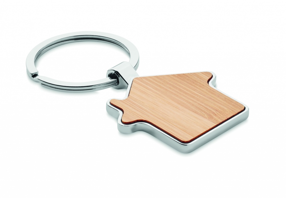 Logo trade corporate gifts picture of: House key ring metal bamboo NORDIC