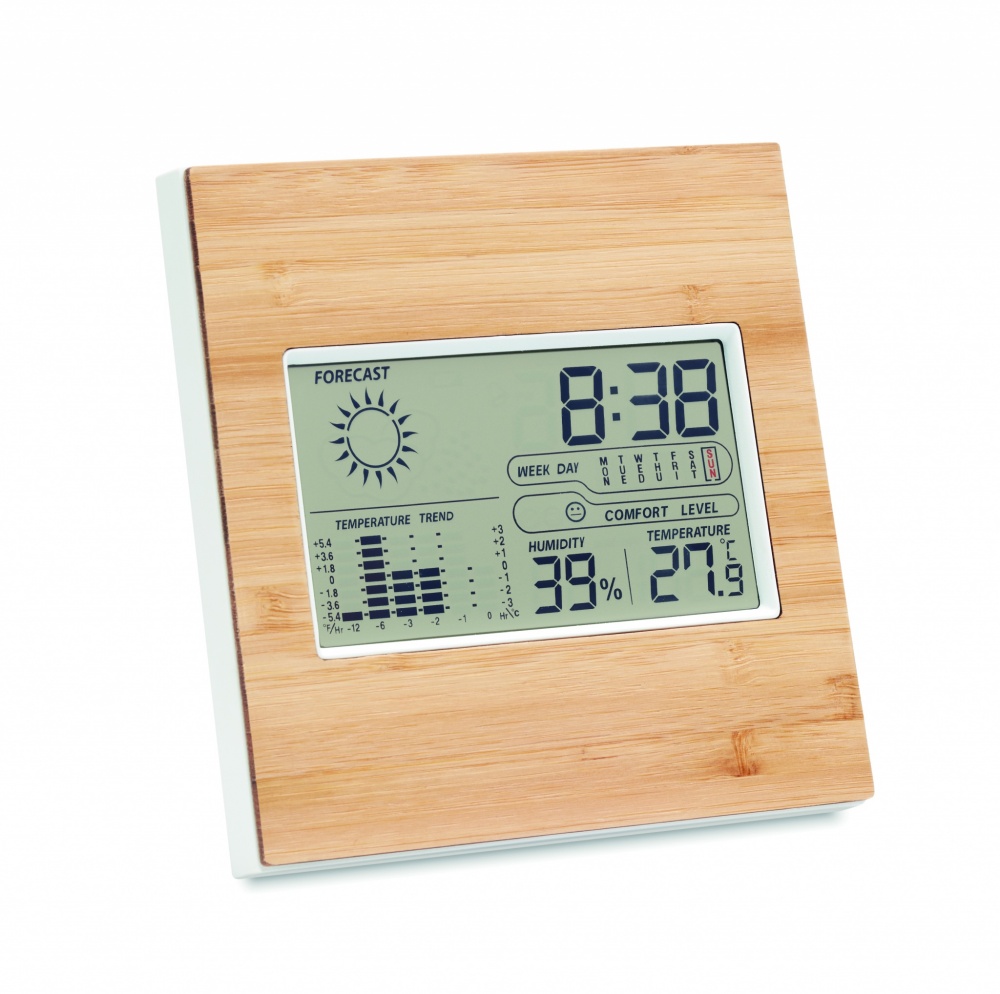 Logo trade promotional item photo of: Weather station bamboo front TURKU