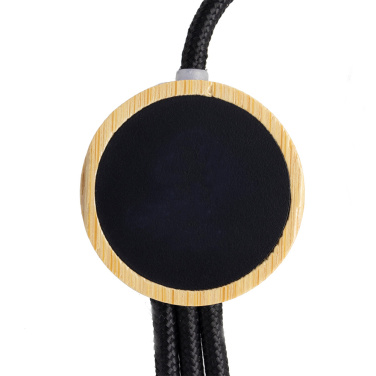 Logo trade promotional giveaway photo of: 3-in-1 cable with elighted logo in a wooden casing, LH-ZMU06