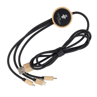 Logo trade promotional giveaway photo of: 3-in-1 cable with elighted logo in a wooden casing, LH-ZMU06