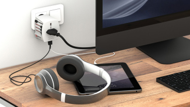 Logo trade promotional products image of: SKROSS World Travel Adapter MUV 2-pole with USB A and C