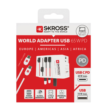 Logo trade promotional items picture of: SKROSS World Travel Adapter MUV 65W PD with USB C Cable