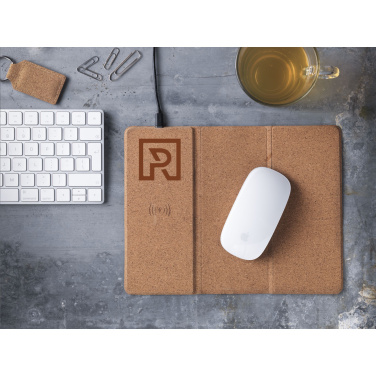 Logo trade advertising products image of: Cork Wireless Charging Mousepad