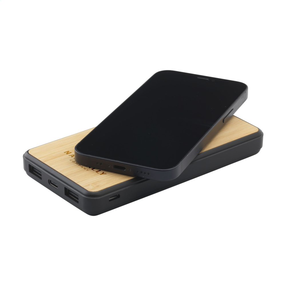 Logotrade corporate gift picture of: Boru Bamboo RCS Recycled ABS Powerbank Wireless Charger
