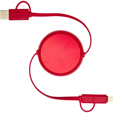 Logo trade promotional products image of: Alasia 5-in-1 100 cm recycled plastic and aluminium retractable data sync and 45W fast charge cable