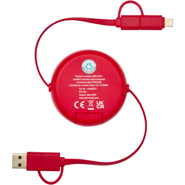 Logo trade business gift photo of: Alasia 5-in-1 100 cm recycled plastic and aluminium retractable data sync and 45W fast charge cable