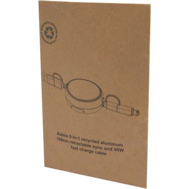Logo trade advertising products image of: Alasia 5-in-1 100 cm recycled plastic and aluminium retractable data sync and 45W fast charge cable