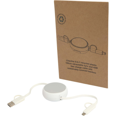 Logo trade promotional items image of: Alasia 5-in-1 100 cm recycled plastic and aluminium retractable data sync and 45W fast charge cable