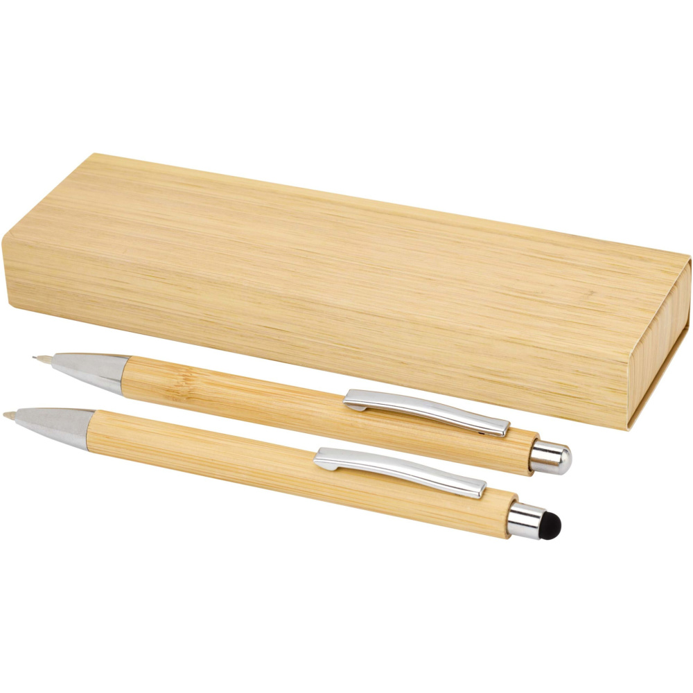 Logo trade promotional product photo of: Oblys bamboo ballpoint pen and mechanical pencil set (black ink)